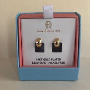 HOUSE OF HARLOW 1960 14K Gold Plated Huggie Hoop Earrings NIB 1